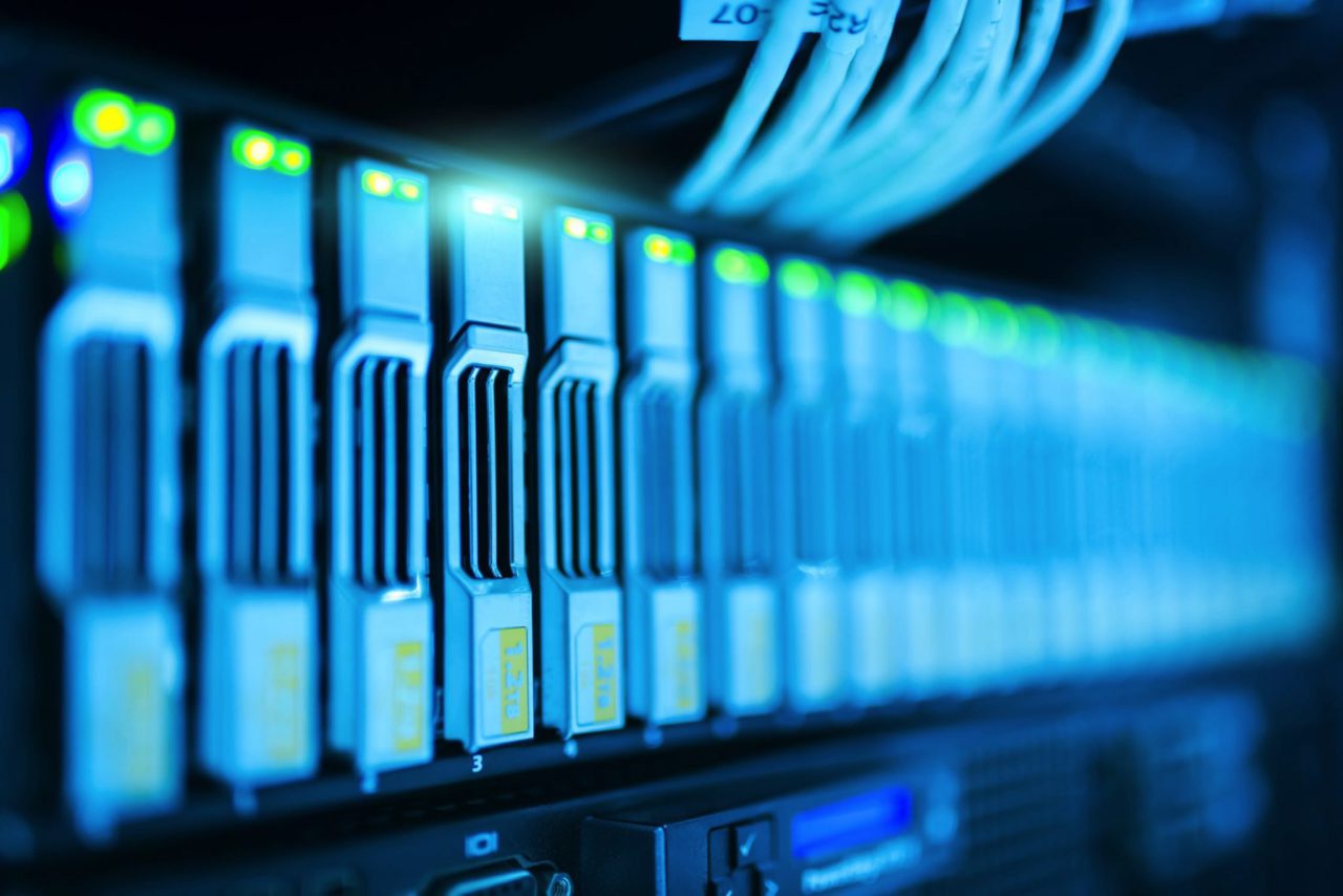 close up picture of server with hard drives