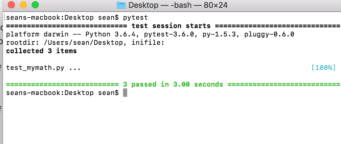 Pytest run results 3 unit tests