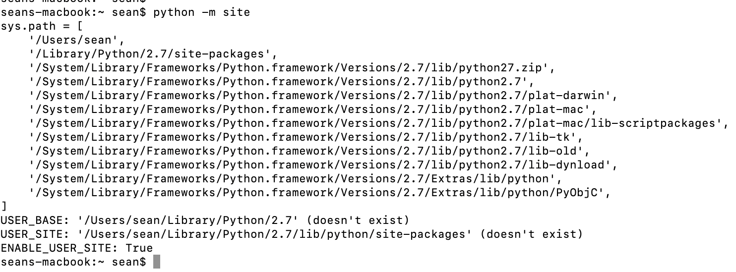 Screen Shot python -m site command